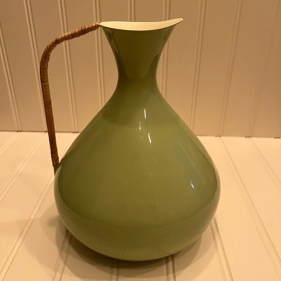 Green Ceramic Pitcher with Wicker Handle - Picture 5 of 7